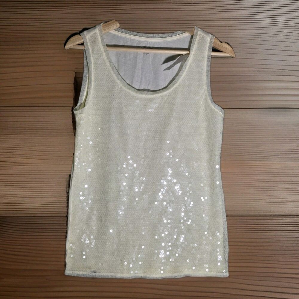 LOFT Cream Sequin Sleeveless Tank Top